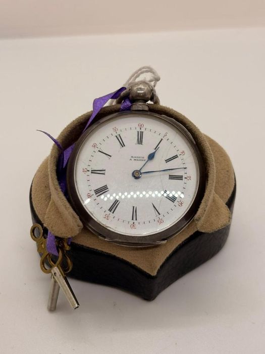 Ceas de buzunar din argint Cylindre Huit Rubis cu 2 cheite -A-