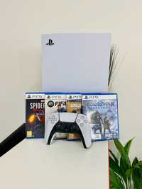 НОВ ! Конзола PlayStation 5 (PS5) 825GB, White, Disk Edition + 5 Игри