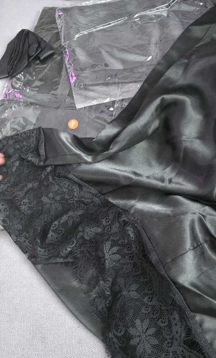 Halat satin negru - 6 bucati