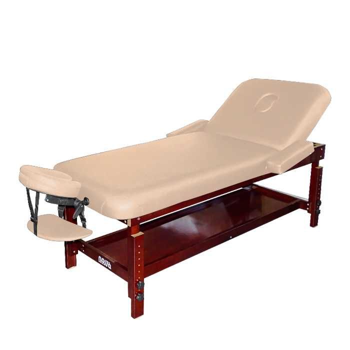 Стационарно дървено легло за козметика и масаж, Черно/Бежово