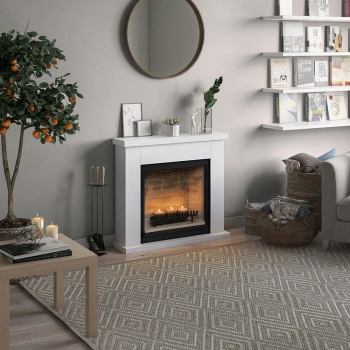 Frode Pure White Semineu cu lumanari ZenFlame