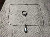 Set vintage argint lant cu pandativ si inel cu topaz
