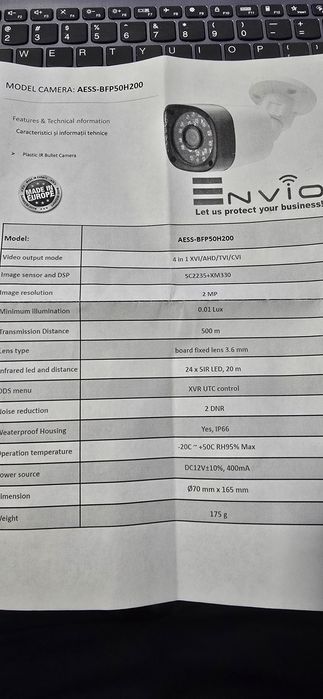 Kit/sistem supraveghere video cu 4 camere 2 MP Full HD ENVIO