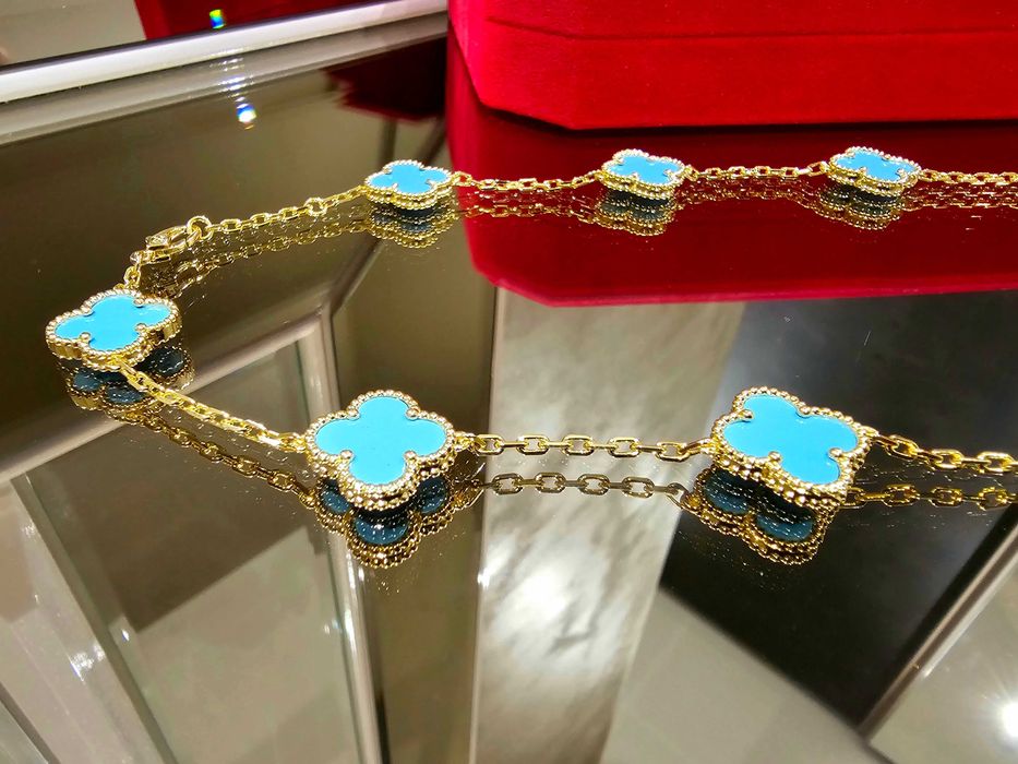Van Cleef & Arpels VCA Gold Turquoise 10 Motifs Alhambra Дамско Колие