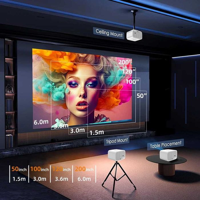Videoproiector H5 Pro Android 12, 1080P Full HD, 400 ANSI, WiFi 6