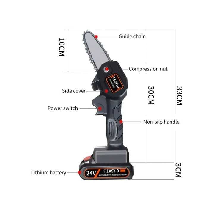 Акумулаторен електрически трион, преносим, 24V, 2000mAh, черен