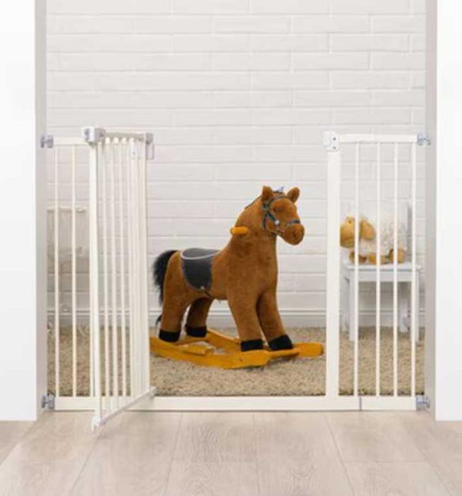 Poartă siguranță Qmini Thor, 74-109 cm, închidere automată, oțel alb