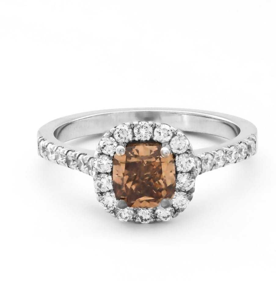 Inel aur cu diamante 1.55ct nou Fancy Deep Yellowish Brown