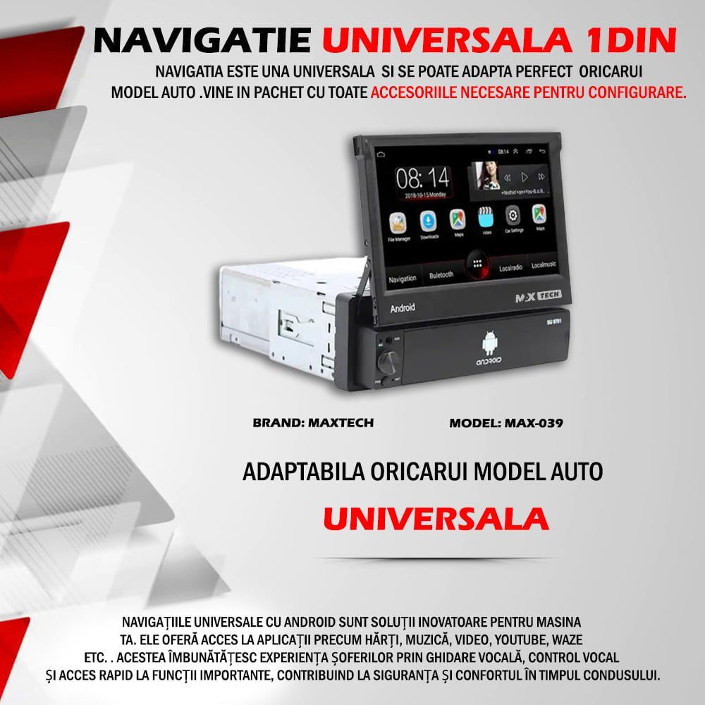 Navigatie Universala 1 DIN cu Android 13, VW, Logan, Bmw, Mercedes