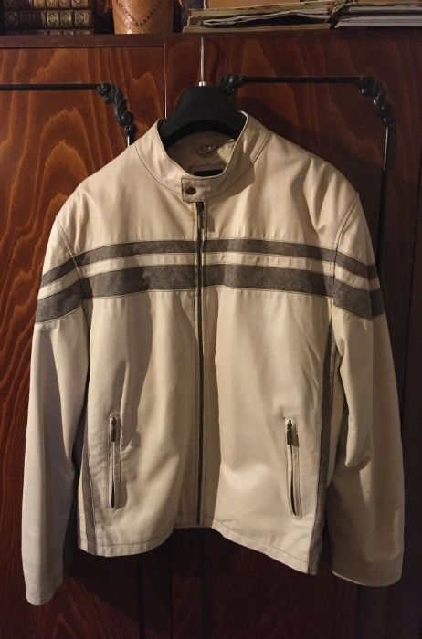 Geacă Eastwind PIELE ALBĂ mărime mare 60 (XXXL) cu tunică IMPECABILĂ!!