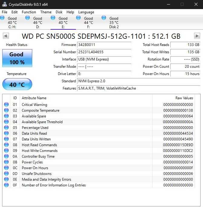 ССД: Western Digital SN5000S 512GB - M.2 NVME Gen 4 - 2242