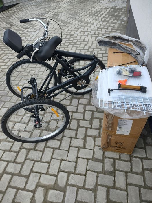 Tricicletă adulți cu roți de 24" inchi neagră,pliabilă