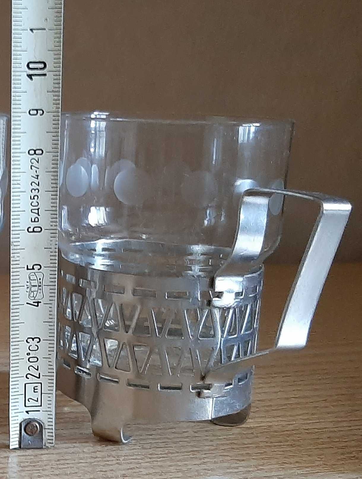 Нов български стъклен сервиз за чай с подстакани, от 1979 г.