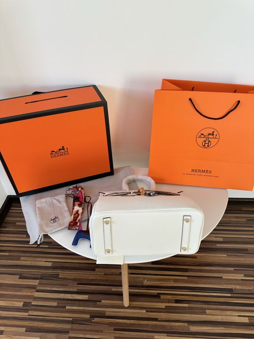 Geanta Hermes Birkin 35 Alb/Accesorii Gold