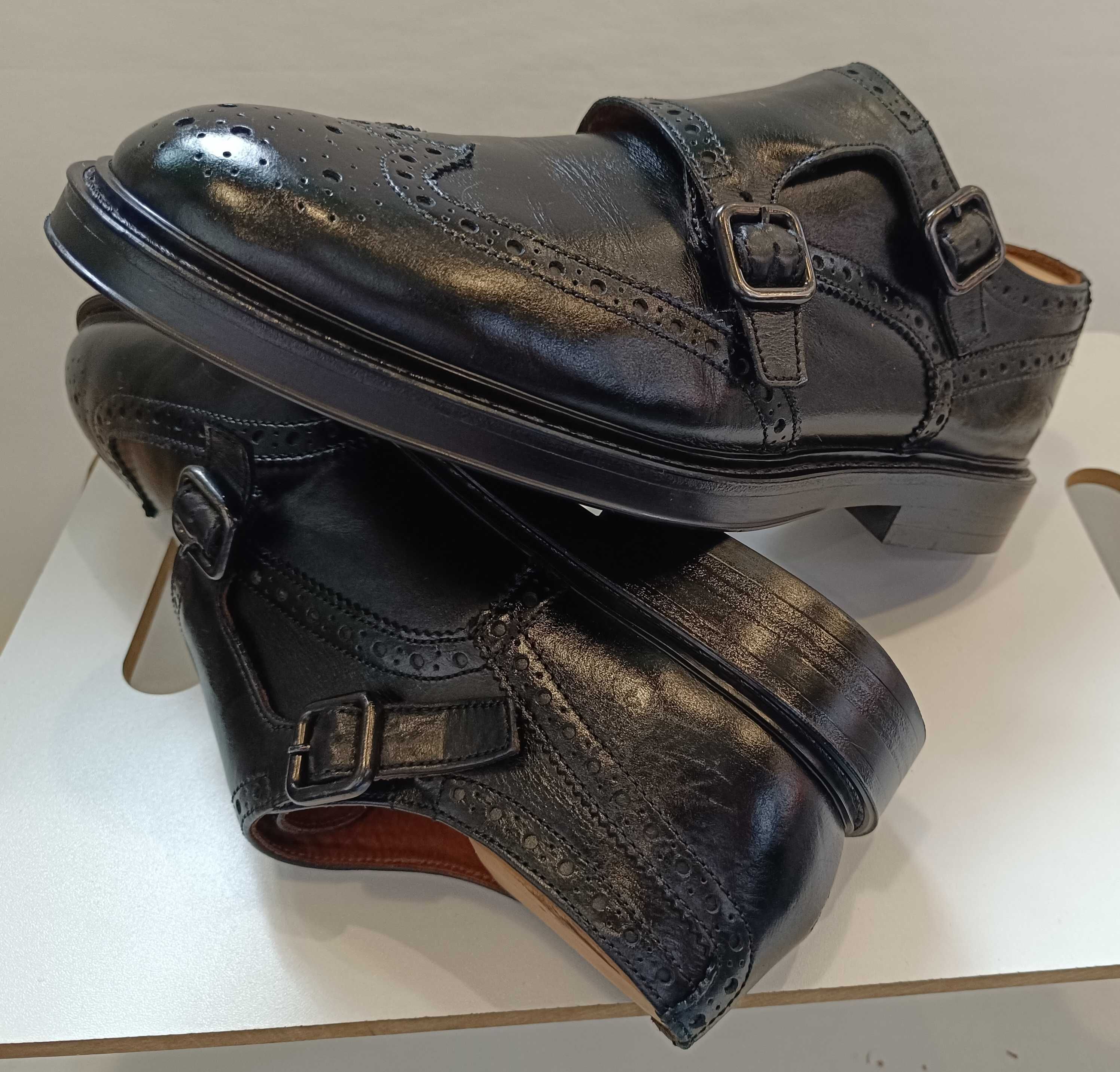 Pantofi monk 42.5 43 brogue premium FRAU piele naturala moale