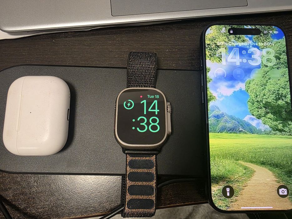 Incarcator wireless triplu, pentru casti, ceas, telefon