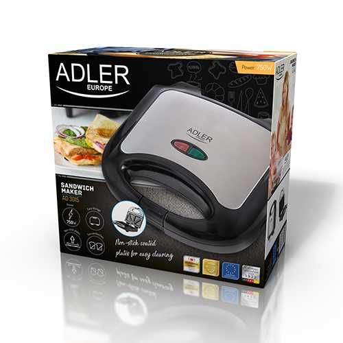 Sandwich Maker Adler AD 3015, 850W, Placi antiaderente