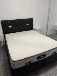 Pat Boxspring negru 160x200 saltea inclusa