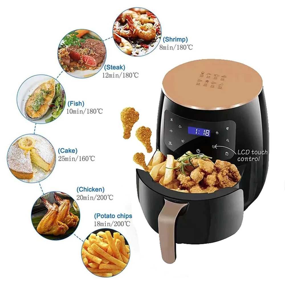 Friteuza cu aer cald, S-18 Air Fryer, 2400W, afisaj digital, LCD Touch