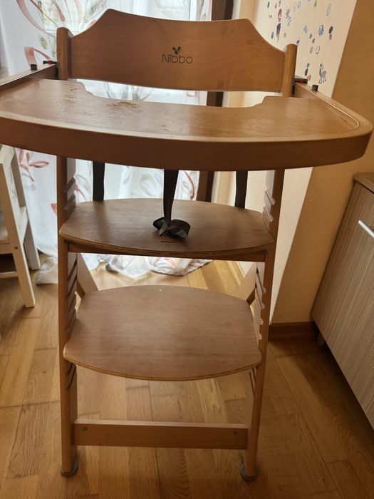 Дървен стол за хранене Cangaoo 2в1 Nibbo, натурален
