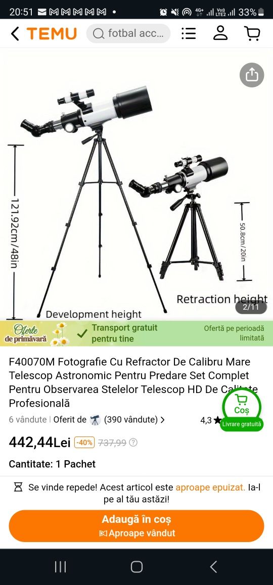 Telescop Astronomic F40070M (produs nou)