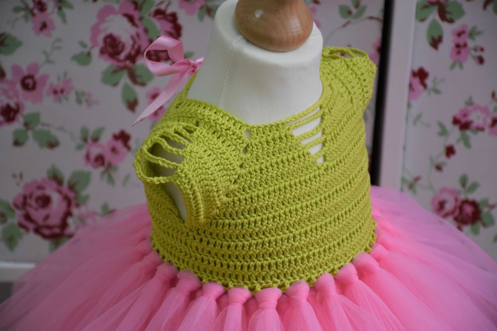 Rochita printesa tutu cu top crosetat manual, marime 3-6luni