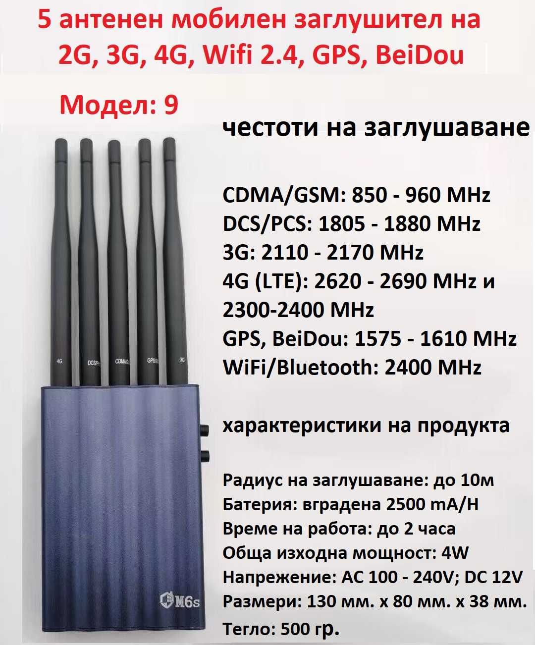 ЗАГЛУШИТЕЛИ за 2G, 3G, 4G, 5G, GPS, WiFi и др.