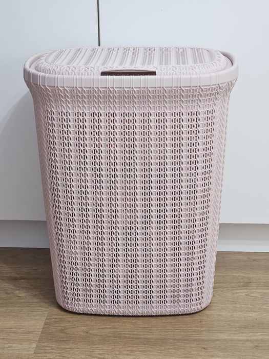 Cos de rufe tip rattan, 55l, roz pudră