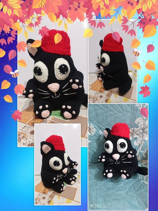 Прикольный чёрный котик ручной работы ростом 25 см