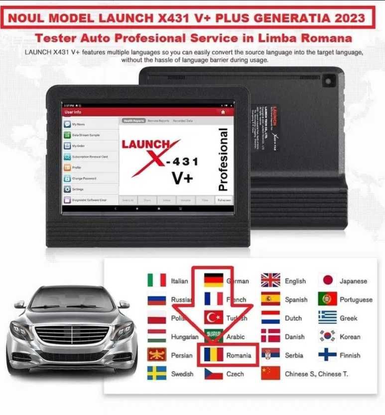 Testere auto Original Launch X431 V+ 4/64GB 10.1"Bluetooth Romana Doip