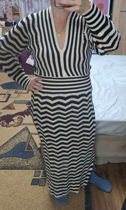 Rochie deosebita de toamna-primavara, alb-negru, universal, Trendyol
