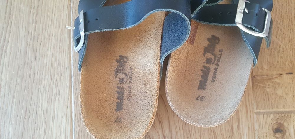 Saboṭi / încălṭăminte / pantofi vară femei 37 piele naturală neagră It