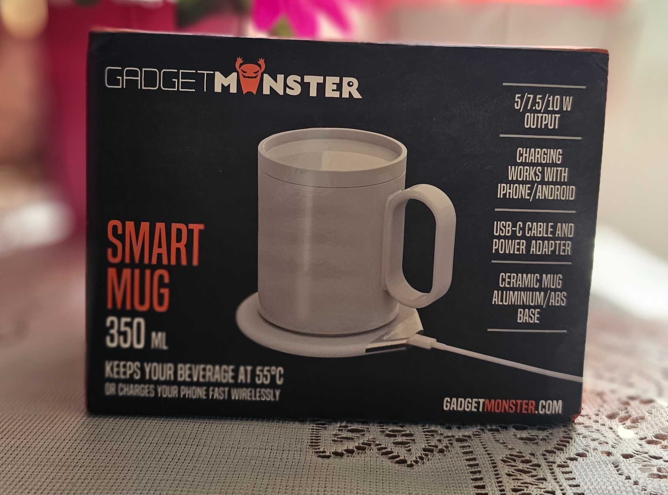 Cana smart GadgetMonster cu incarcator wireless Qi, 350 ml, resigilata