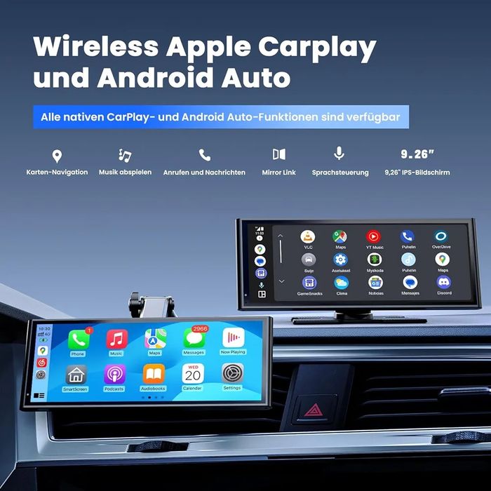 Krunia Ecran CarPlay portabil wireless de 9,26 inci pentru Apple CarPl