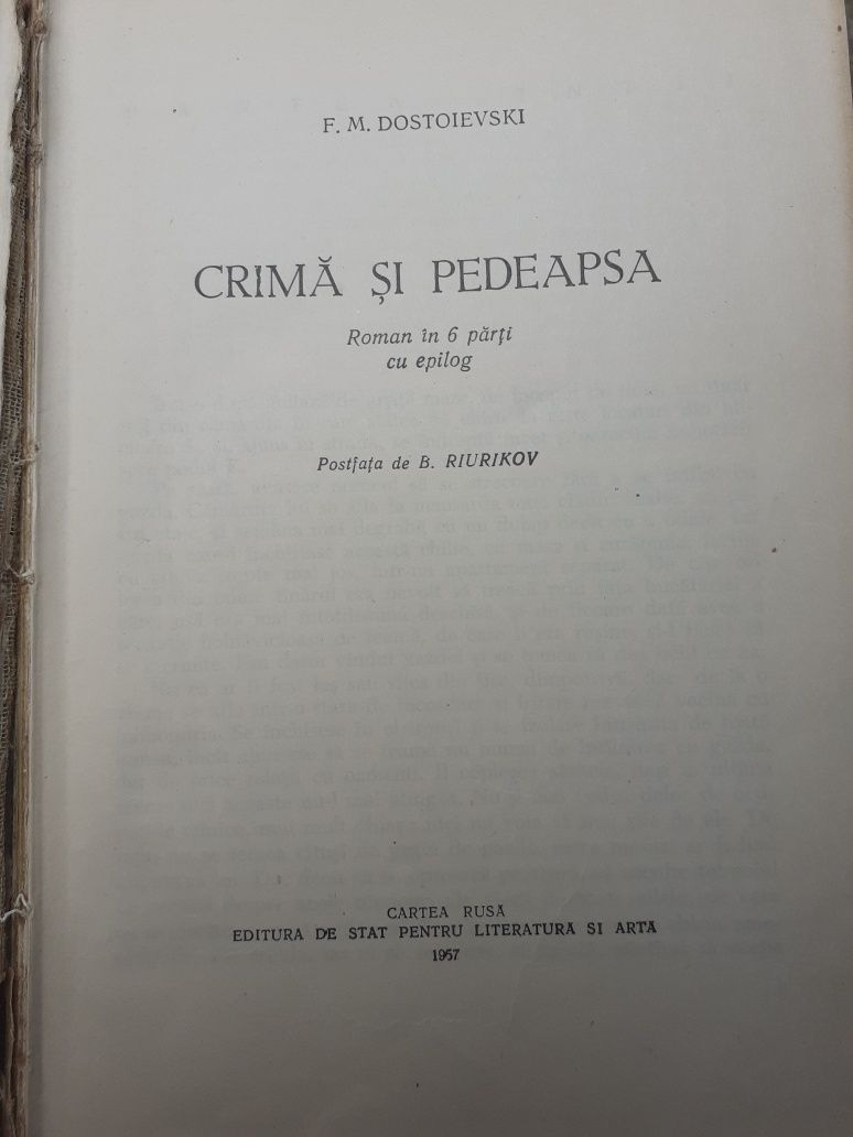 Dostoievski/cartea Crima si pedeapsa 1957/ediția 1