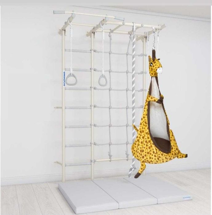 Шведская стенка Romana S7 + мат 3 сложения + качели гамак Жираф/Зебра