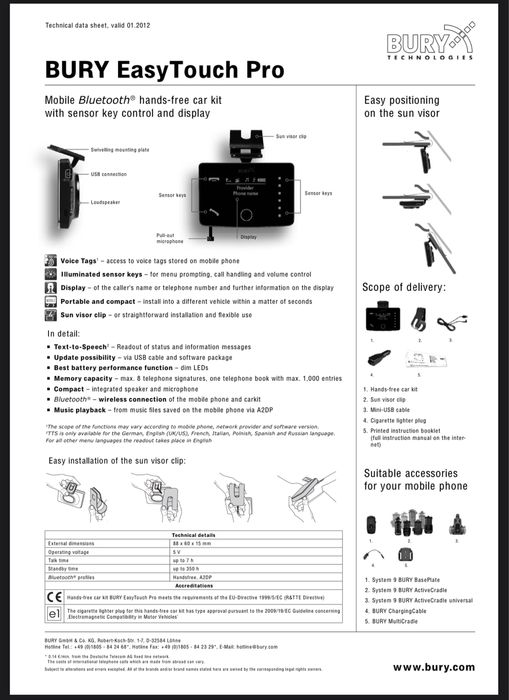 Car Kit BURY Easy Touch PRO bluetooth