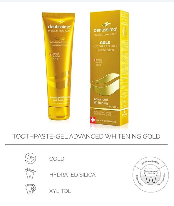 Pastă de dinți Dentissimo Premium Advanced Whitening Gold, Elveția