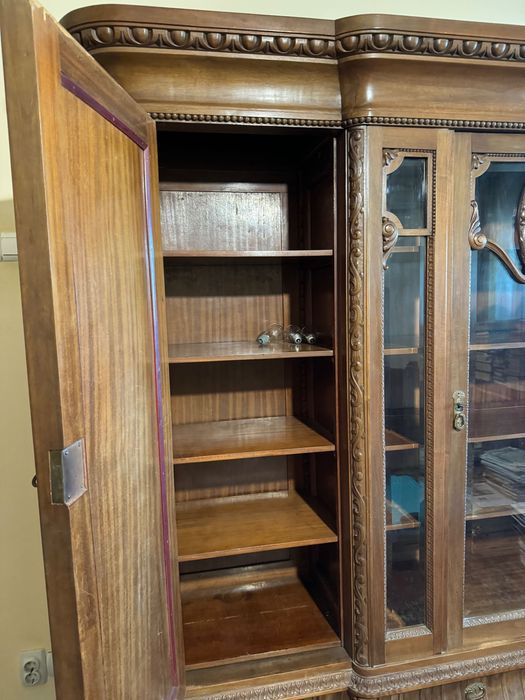 Set mobilier antic:birou masiv+bibliotecă vitrină, stil Neo-Renaștere