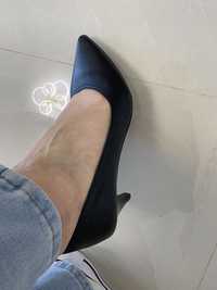 Pantofi stiletto piele negri 38 toc mic