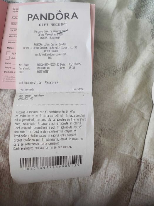 Colier Bow Pendant Necklace Pandora(aliaj metale pretioase)