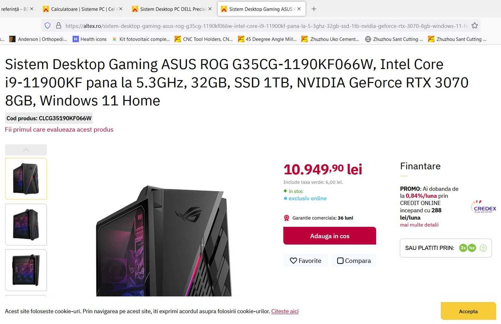 PC gaming ROG INTEL I9-11900KF 32GB 1TBSSD RTX3070 WIN11 *