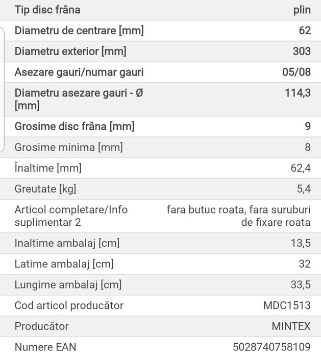 Disc frană TOYOTA RAV 4  Disc frână spate Toyota Discuri frână