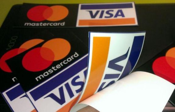 Наклейки VISA, MasterCard, Maestro, Cirrus. Двусторонние. Made in USA