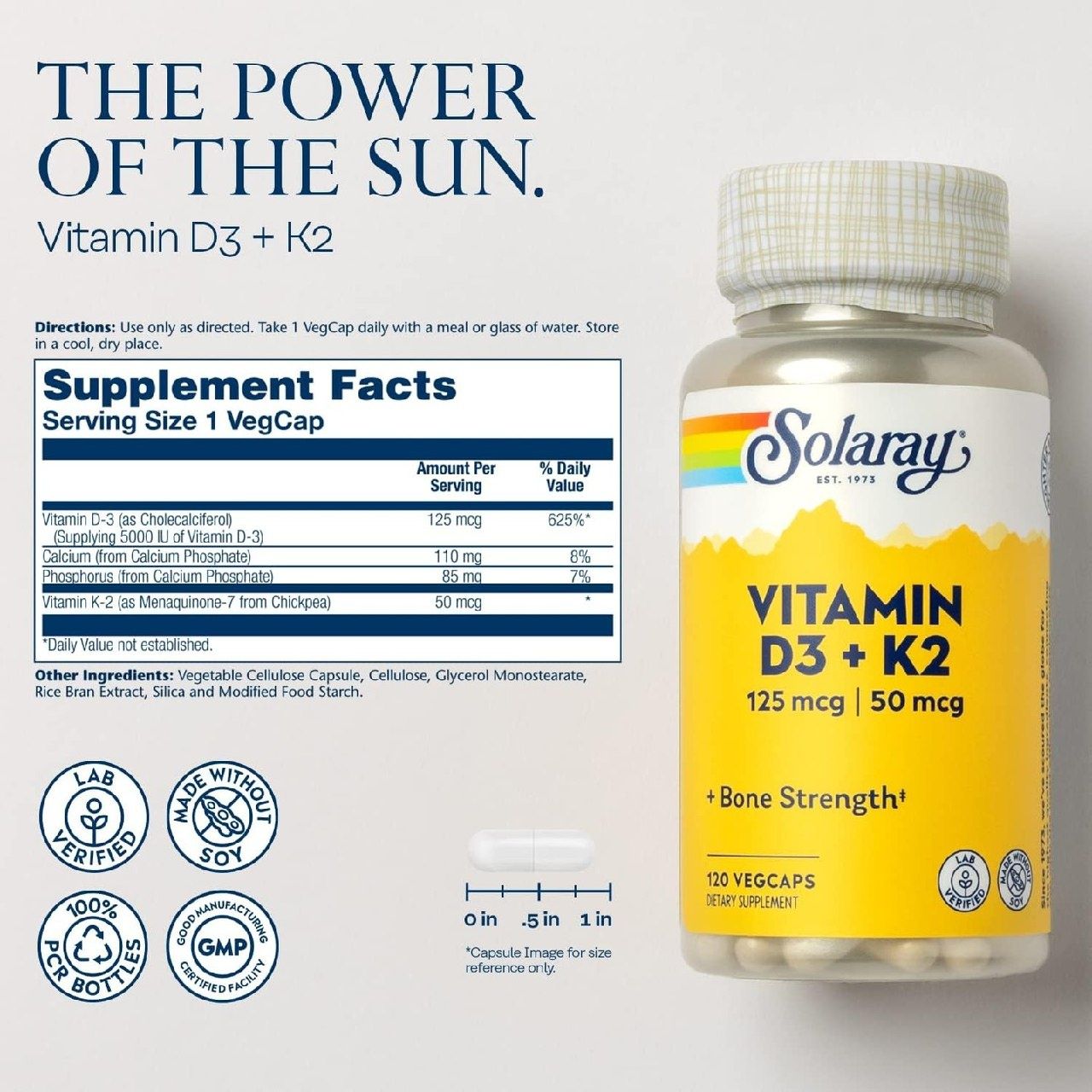 SOLARAY Витамины D3 + K2, D и K для усвоения кальция и поддержки здоро