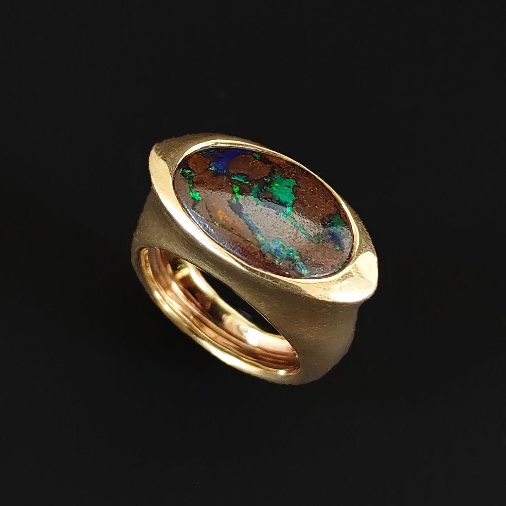 (PROMO) Inel unisex, designer, aur 18k cu boulder opal, certif