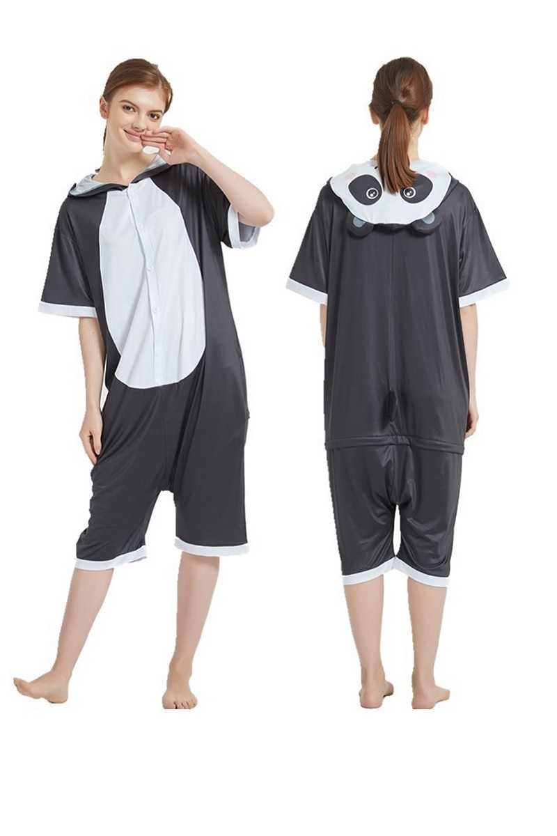 Pijama dama scurta, model panda, onesie, culoare negru, kigurumi
