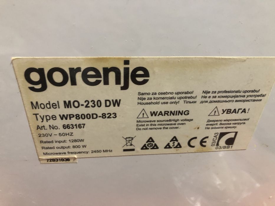 Urgent !!! Cuptor cu microunde Gorenje (pt piese sau se poate repara)