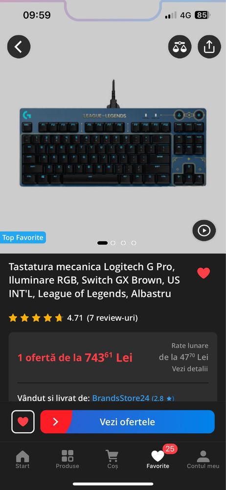 Vând tastatură mecanică Logitech G Pro