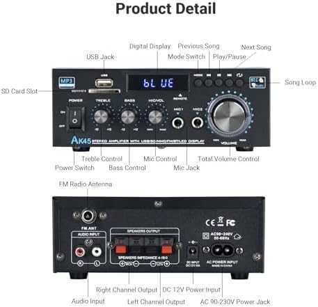 Нов 300W Bluetooth Усилвател Стерео Ресивър Караоке USB FM SD RCA